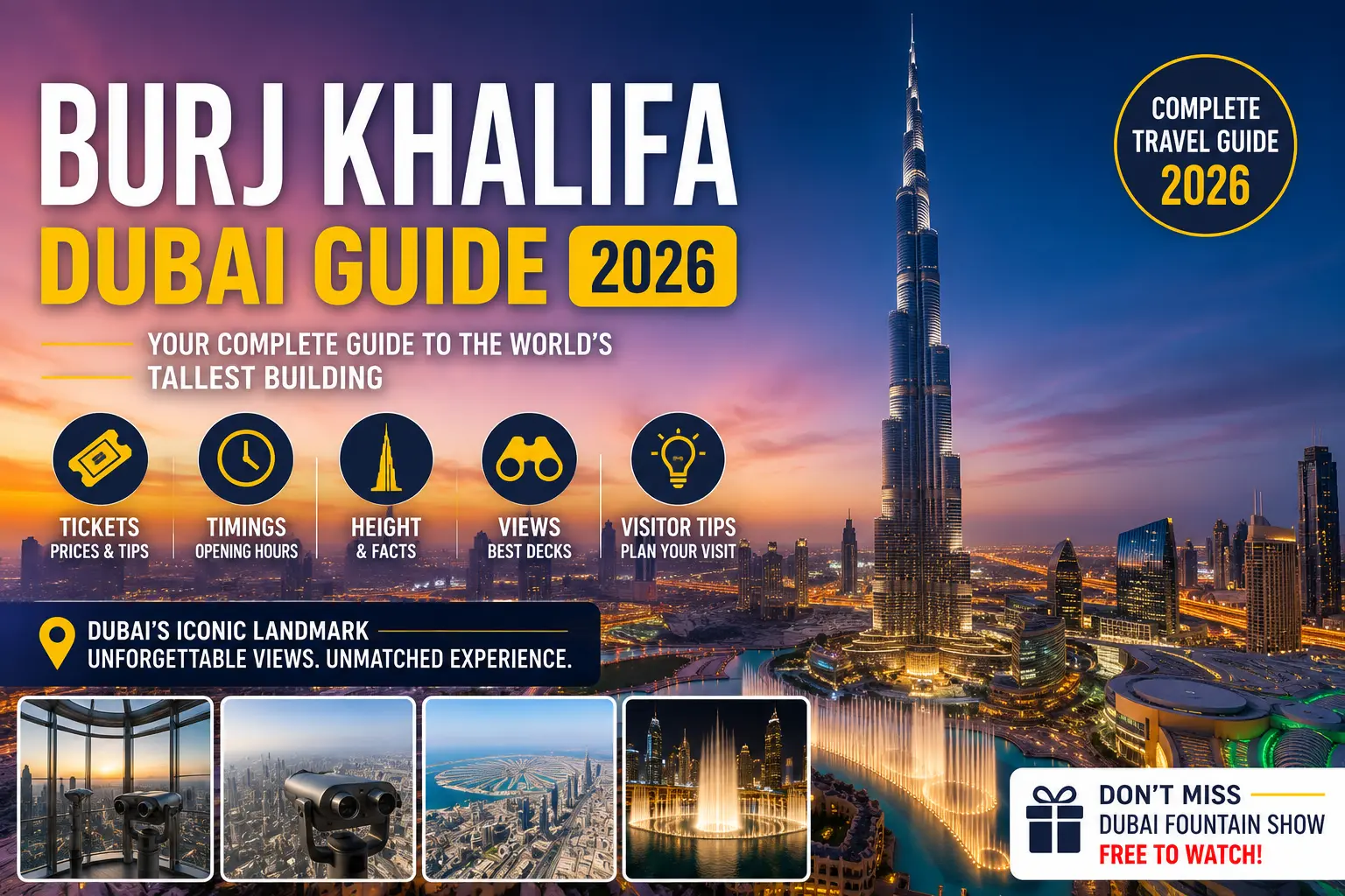 Burj Khalifa Dubai Guide 2026: Tickets, Timings, Height, Views & Visitor Tips